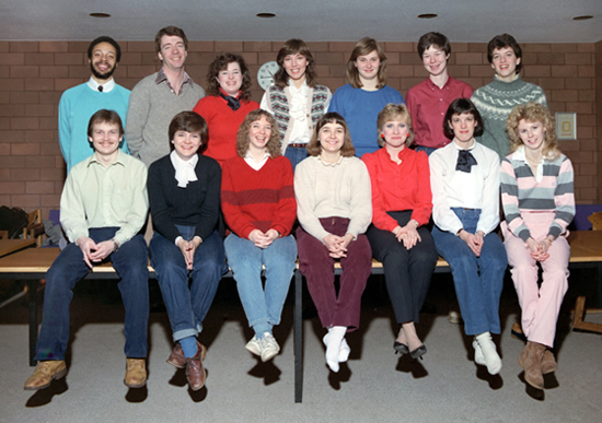 A class photo of Professor Paul Beam's English class on February 13, 1984.